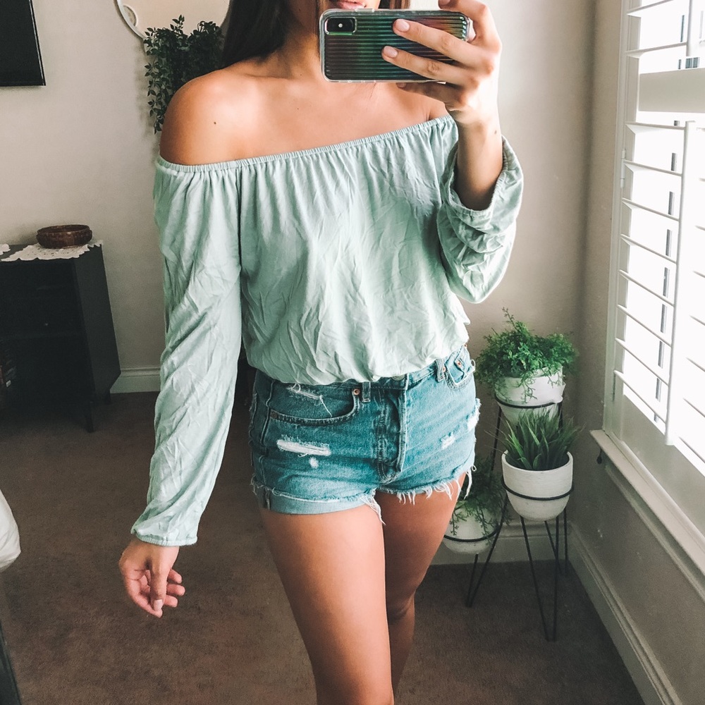 OOTD Fash Mint Green Off The Shoulder Top